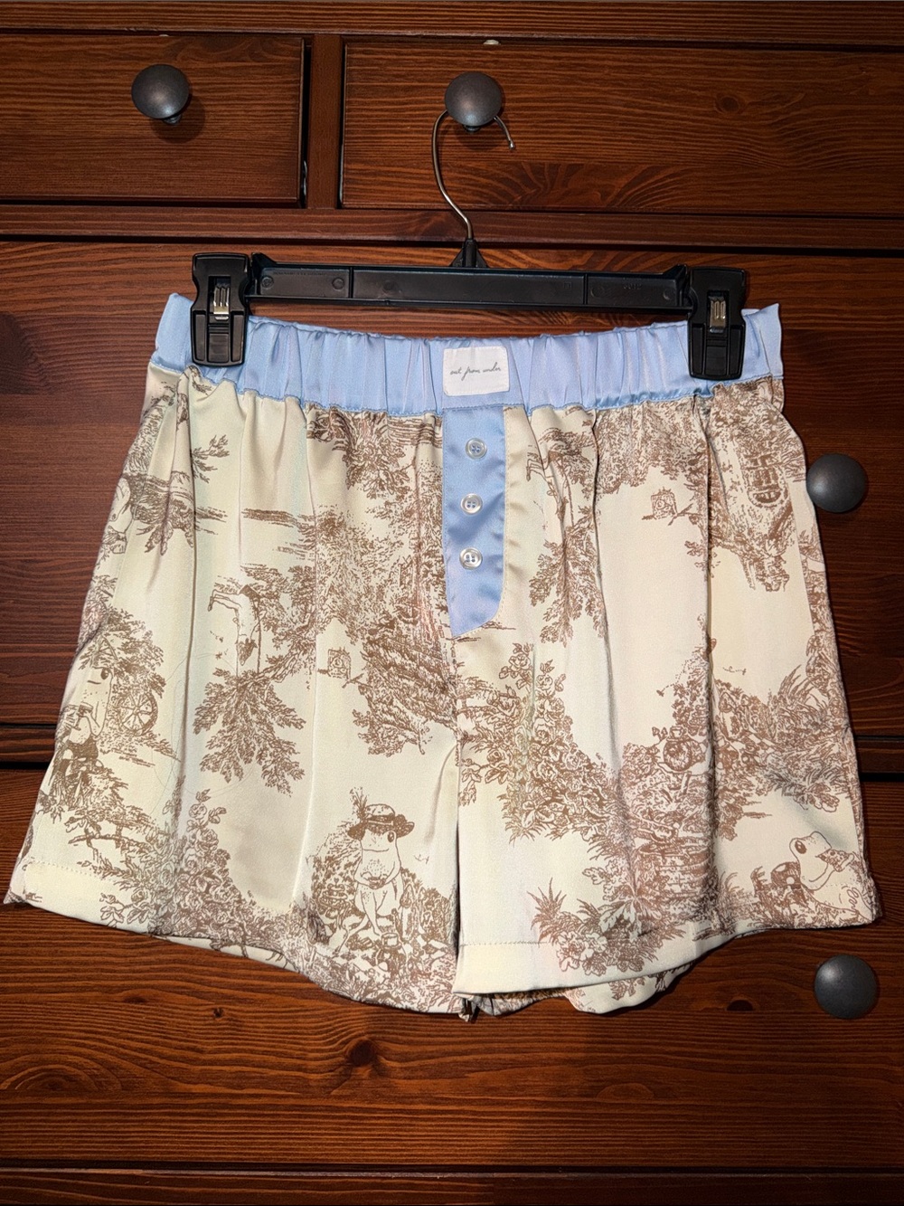 Out From Under Avril Frog Toile Satin Boxer Shorts | Size XS